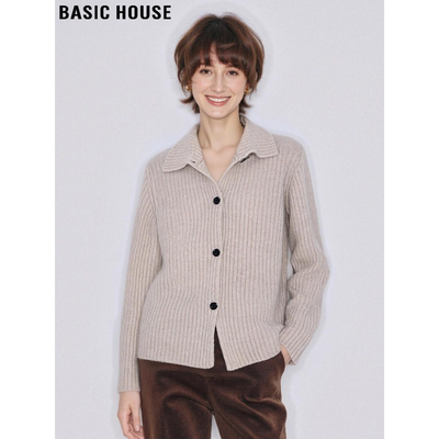 百家好慵懒驼色100%羊毛针织开衫