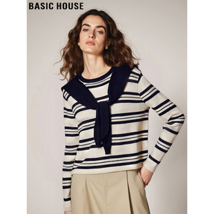 新款 Basic 女2026春季 百家好假两件条纹针织衫 软糯打底毛衣 House