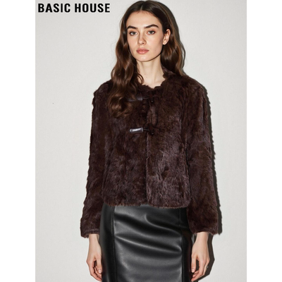 百家好轻奢高级感牛角扣毛毛外套