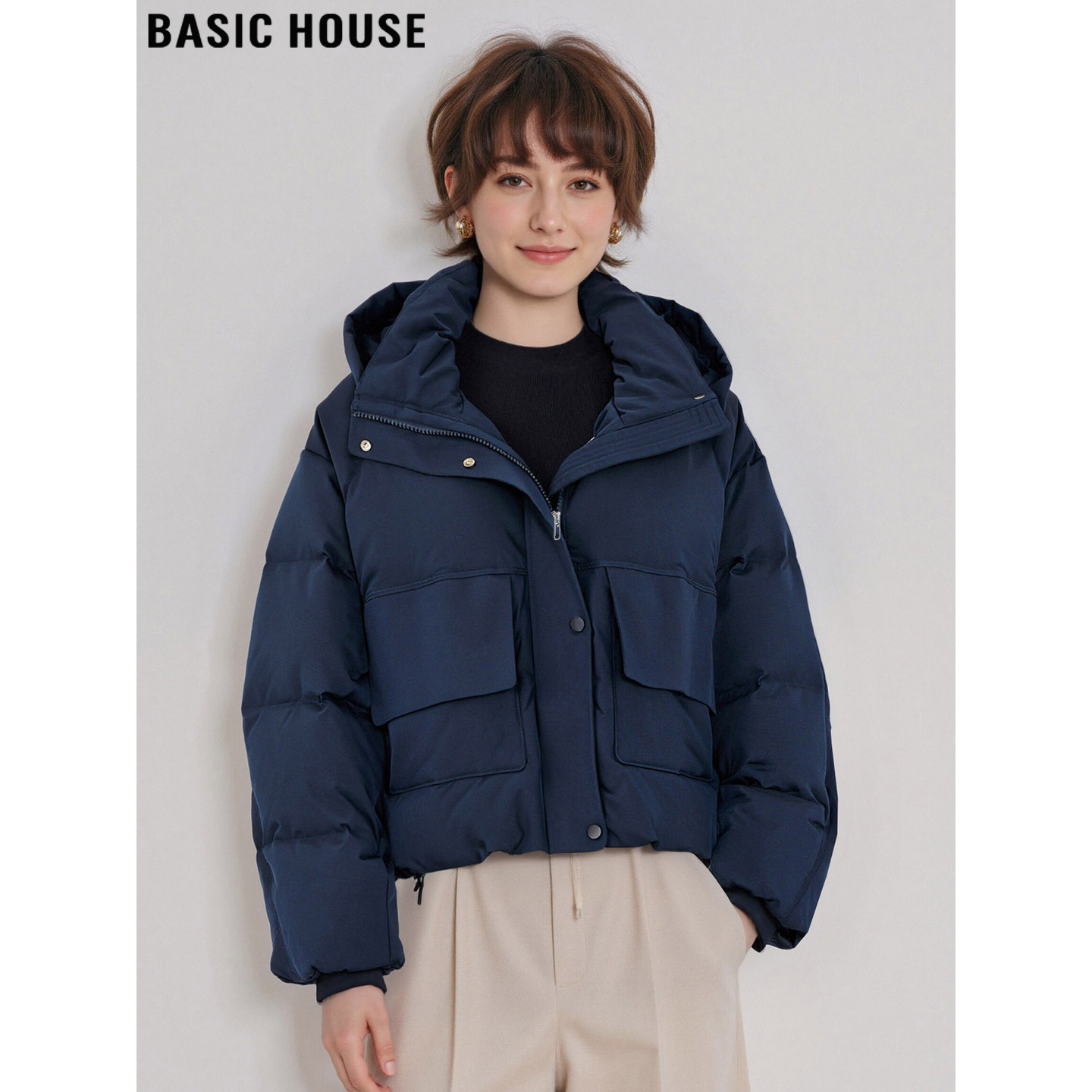 百家好双口袋90白鸭绒加厚羽绒服