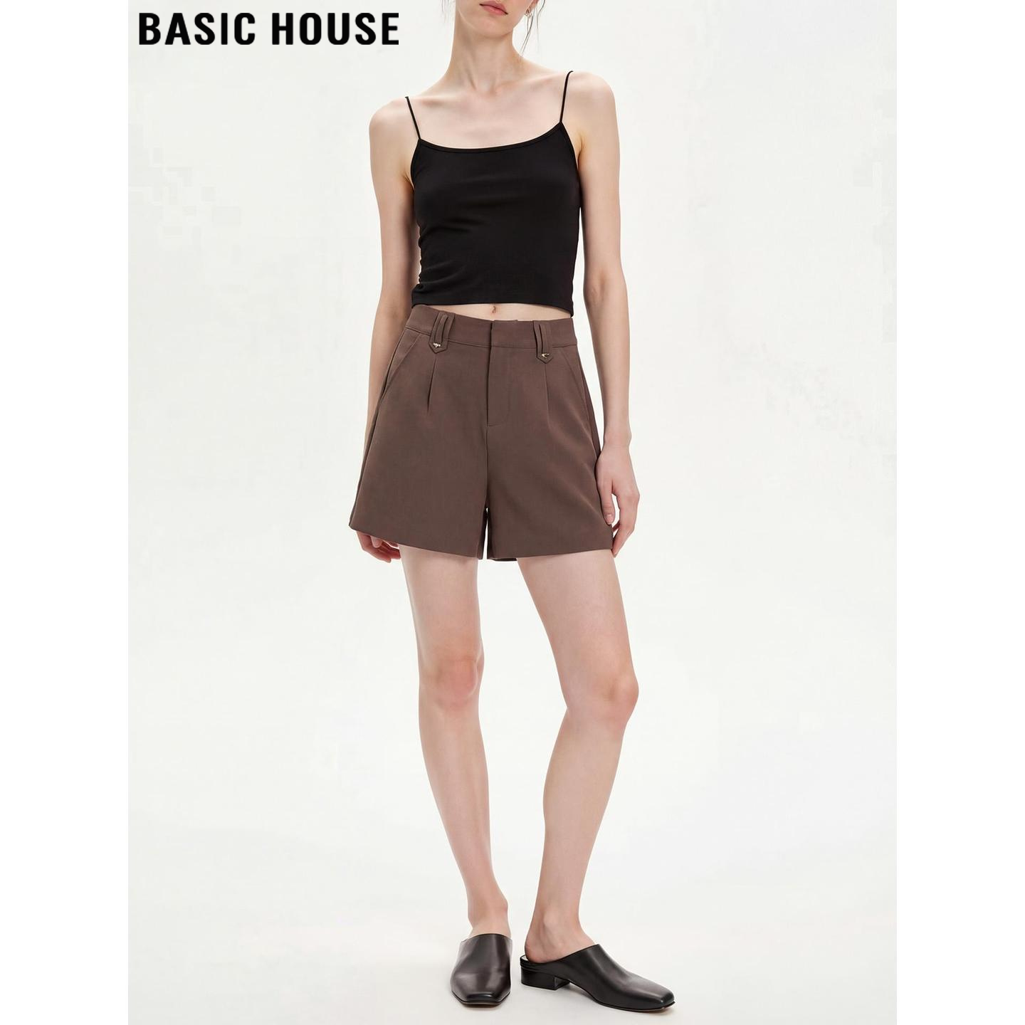 Basic House/百家好咖色西装短裤女2026春季新款休闲直筒阔腿裤子