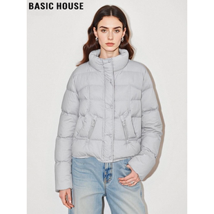 Basic 百家好米白色90%鸭绒立领羽绒服女冬加厚保暖面包服 House
