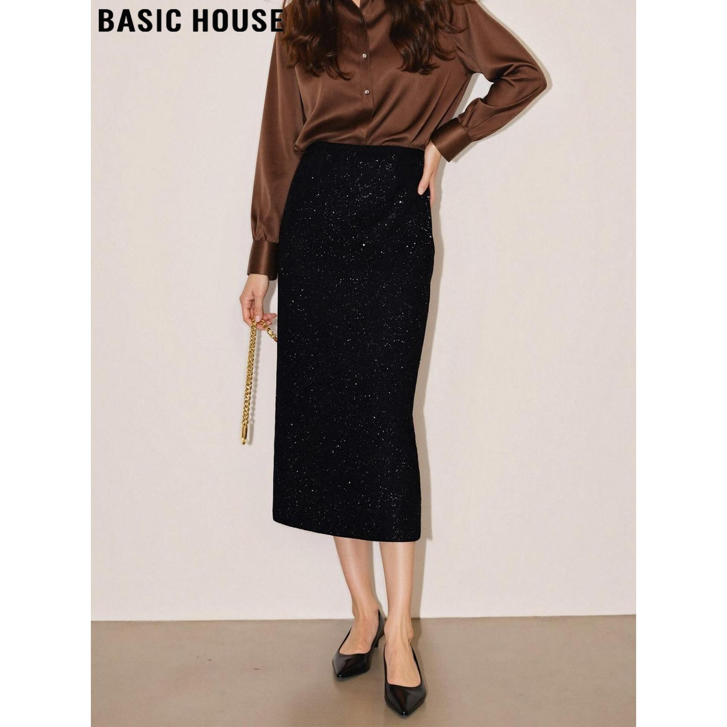 百家好高级感气质亮片羊毛半身裙