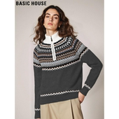 Basic 针织上衣 新款 House 百家好费尔岛半拉链立领毛衣女2025冬季