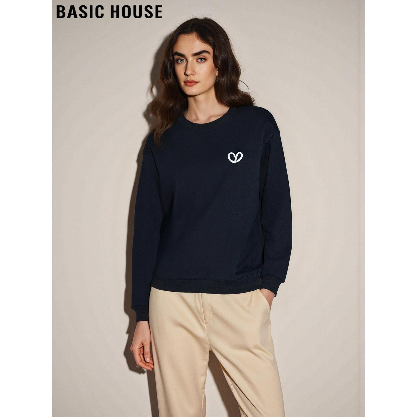 美式复古爱心印花圆领加绒卫衣女