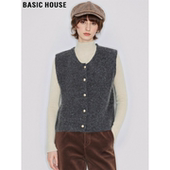 百家好高级穿搭金色扣针织马甲女士冬季 Basic House 叠穿坎肩外套