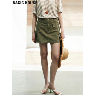新款 百家好复古军绿色全棉牛仔半身裙女春季 高腰短裙 House Basic