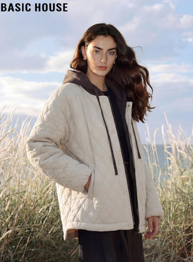 Basic House/百家好假两件连帽棉服外套女春季设计感加厚保暖棉衣