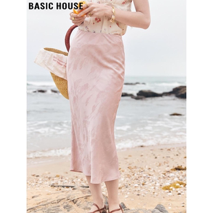 薄款 Basic 新款 百家好粉色A字半身裙女2026春季 高腰包臀裙 House