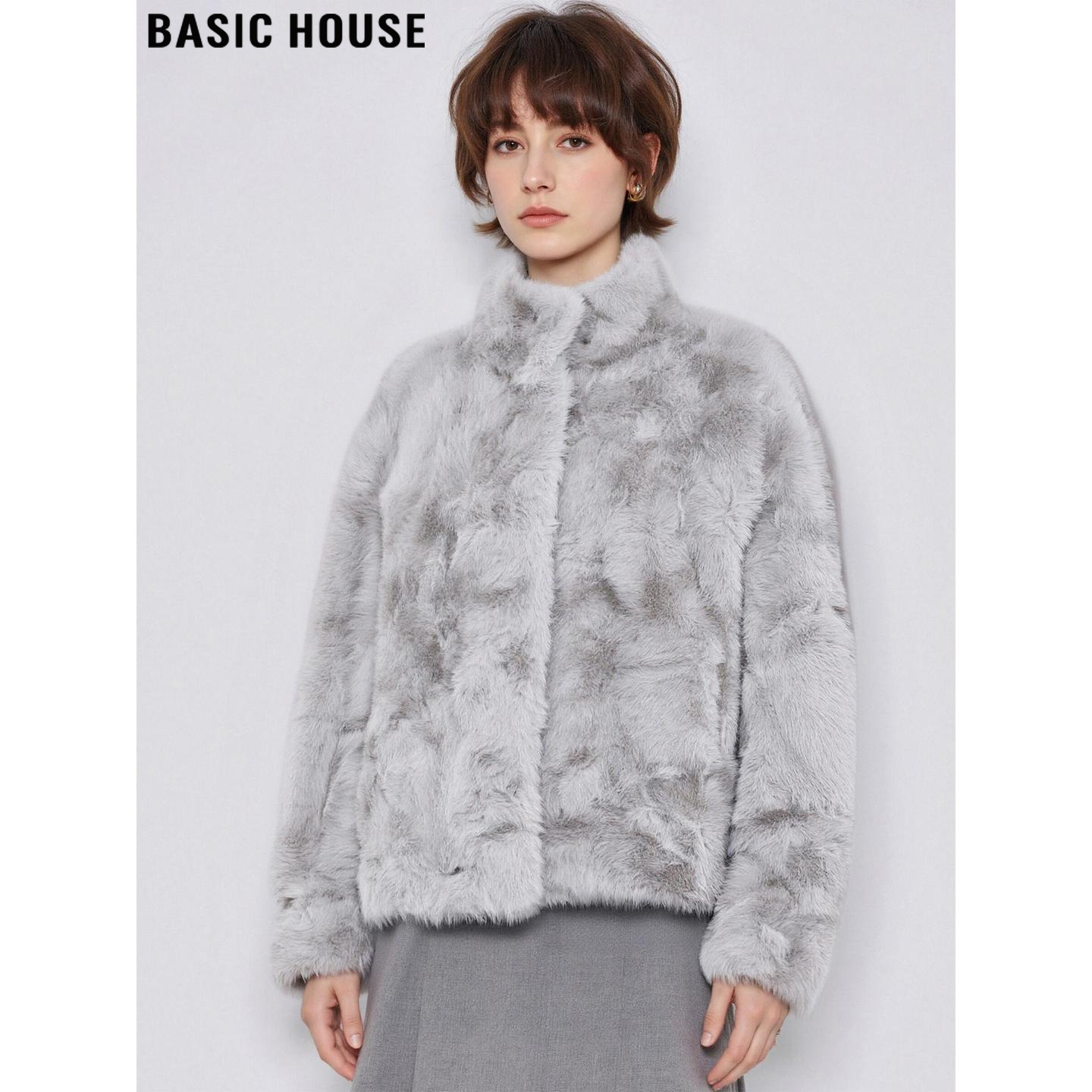 百家好高级感灰色高领环保皮草女