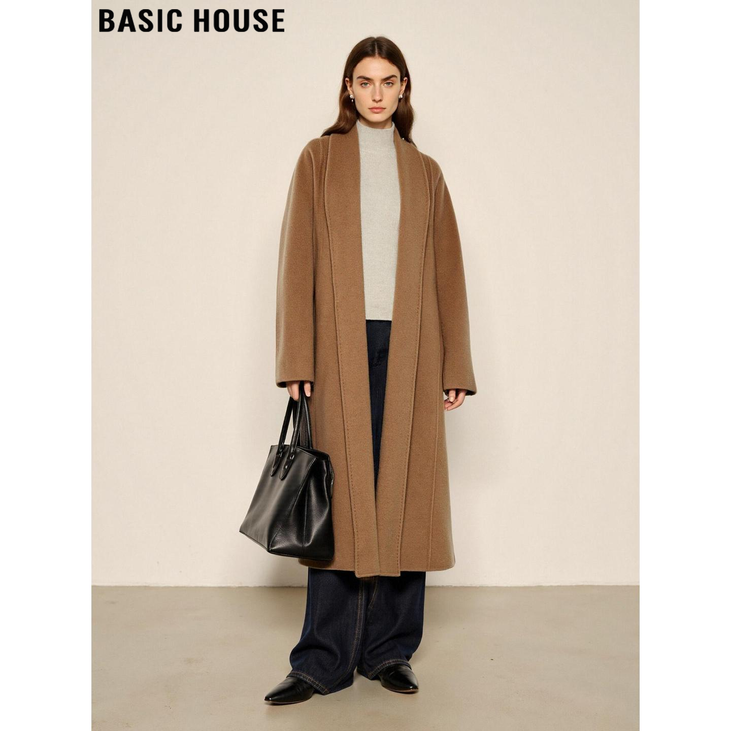 百家好驼色双面呢大衣女冬季高端