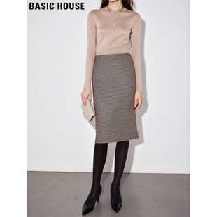 新款 百家好千鸟格羊毛包臀裙女士2026春季 高腰直筒裙 House Basic