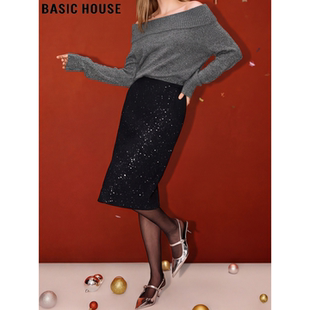 新款 百家好高级感气质亮片直筒包臀半身裙女2026春季 House Basic