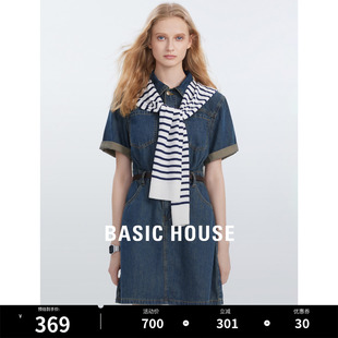 新款 Basic 百家好复古牛仔连衣裙女夏季 牛仔裙百搭显瘦 House 短袖