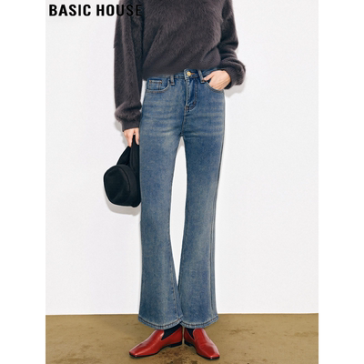 百家好复古加绒加厚微喇叭牛仔裤