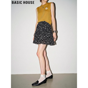 Basic House/百家好黑色碎花短裙女2026春季新款小个子高腰半身裙