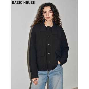 Basic House/百家好休闲工装风短款外套女2026春季新款宽松夹克服
