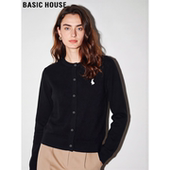 House 百家好黑色刺绣圆领针织开衫 女2026春季 Basic 新款 显瘦上衣