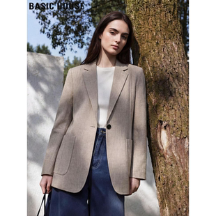 新款 Basic 外套女2026春季 百家好卡其色一粒扣西装 廓形西服 House
