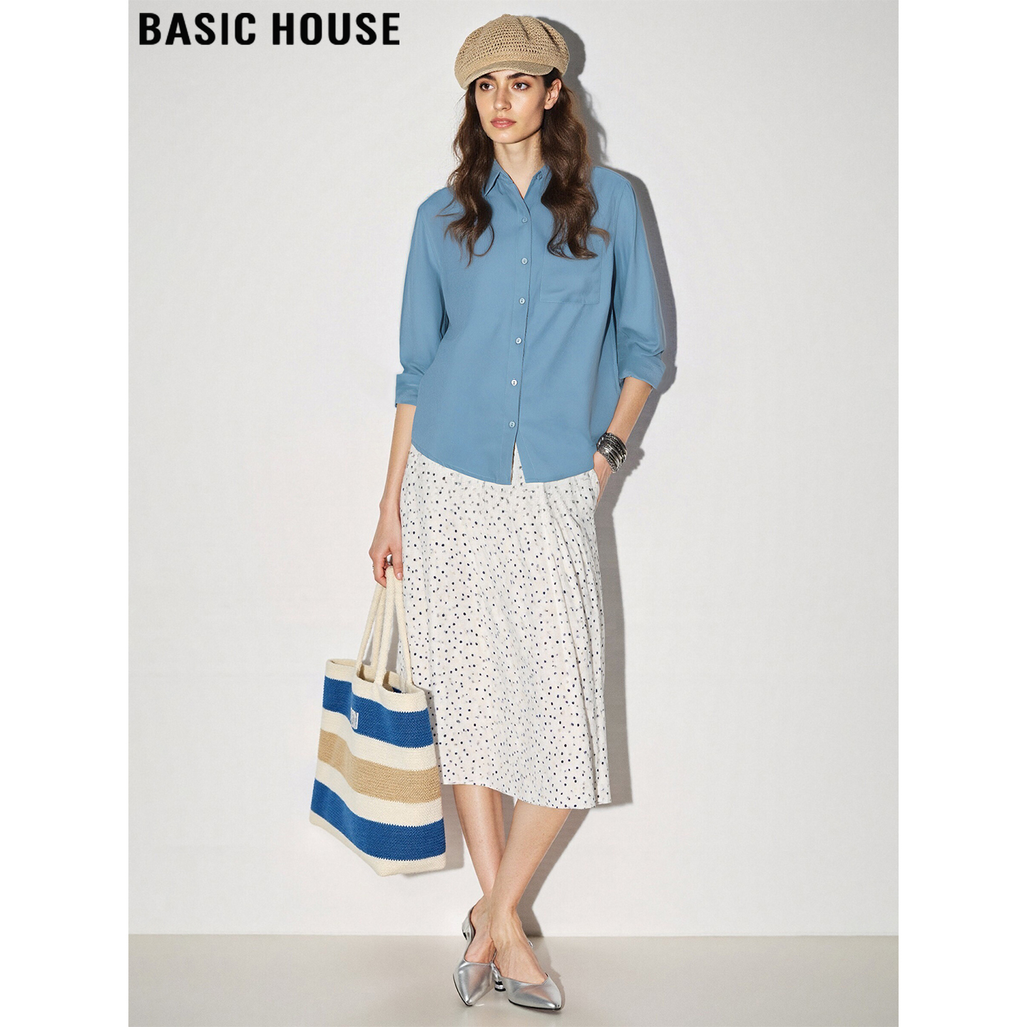 百家好法式蓝色磨毛衬衫叠穿内搭