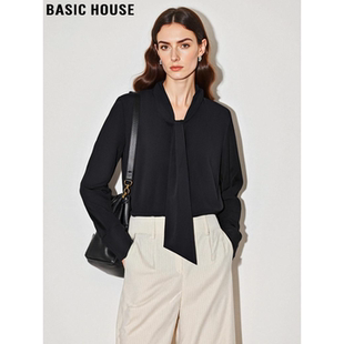 House 高级感长袖 百家好黑色飘带领衬衫 新款 衬衣 女2026春季 Basic