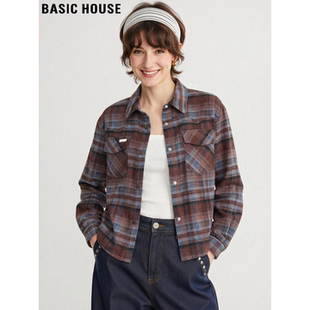 House 外搭磨毛短款 百家好翻领格子衬衫 新款 外套 女2026春季 Basic