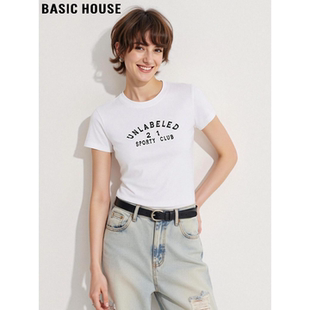 新款 Basic T恤女2026夏季 百家好字母印花白色短袖 正肩上衣 House