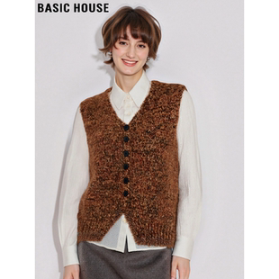 新款 百家好咖色V领针织马甲女2026春季 软糯叠穿马夹 House Basic