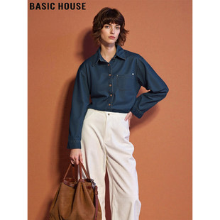House 长袖 百家好复古蓝色牛仔衬衫 新款 叠穿衬衣 女2026春季 Basic