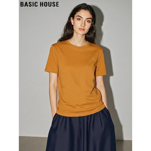 宽松基础款 Basic T恤女士夏季 百家好橘色圆领简约短袖 上衣 House