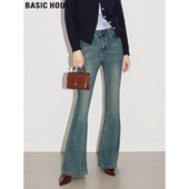 House 马蹄裤 百家好复古蓝漫画腿微喇牛仔裤 高腰修身 女春季 Basic