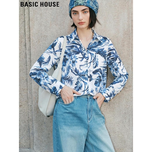 House 新款 百家好设计感印花长袖 女2026春季 POLO领衬衣 衬衫 Basic