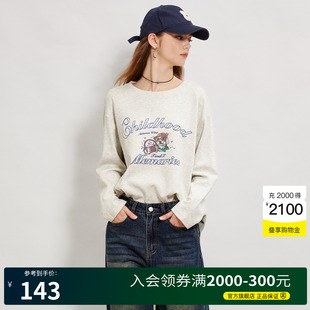 显瘦打底上衣 Basic House 百家好美式 卡通印花圆领T恤女2025秋季