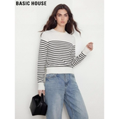 法式 Basic 上衣 女士2026春季 新款 House 百家好黑白条纹圆领针织衫