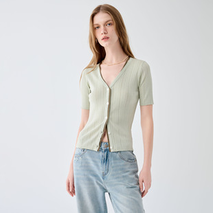 House 显瘦开衫 百家好薄荷曼波V领针织衫 修身 上衣 2024秋季 Basic