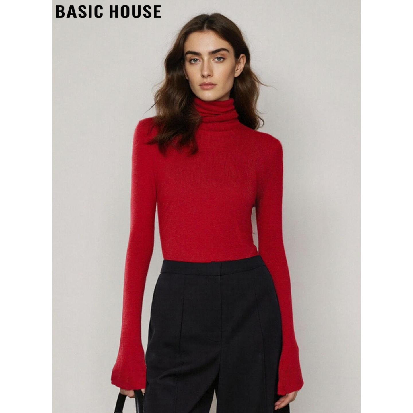 红色高领针织衫软糯修身打底毛衣