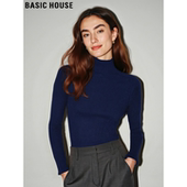 House 百家好藏青色半高领针织衫 女冬季 Basic 纯色百搭软糯打底衫