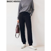 House 百家好黑色束脚运动裤 女春季 Basic 小个子显高百搭高腰卫裤