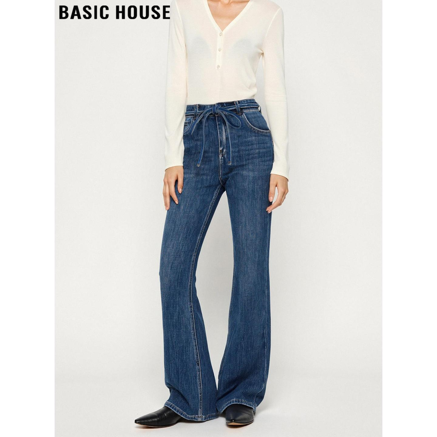 百家好设计感系带牛仔裤女秋冬