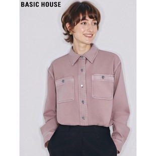新款 Basic 女士2026春季 百家好粉色牛仔衬衫 设计感纯棉衬衣 House