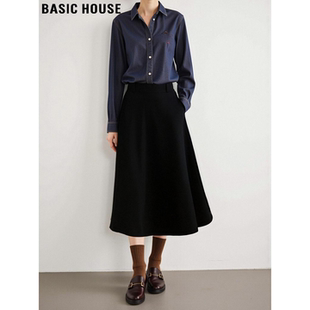 新款 Basic 半身裙女2026春季 百家好黑色西装 通勤高腰A字裙 House