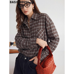 House 复古叠穿长袖 百家好磨毛格子衬衫 新款 衬衣 女2026春季 Basic