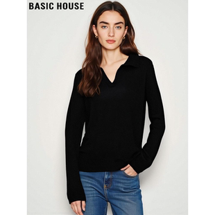 House 内搭打底衫 百家好气质黑色V领长袖 毛衣女春季 针织衫 Basic