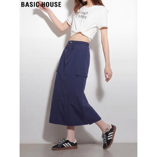 新款 Basic 半身裙女2026春季 百家好抽绳工装 高腰A字中长裙 House