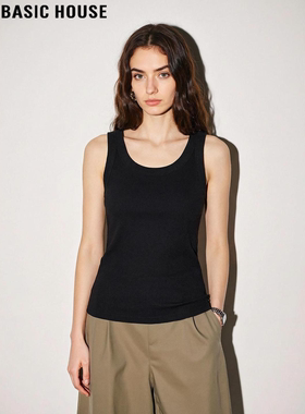 Basic House/百家好黑色圆领背心女2026夏季新款外穿修身打底吊带