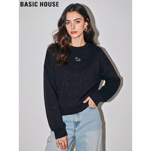 新款 百家好黑色细闪小马卫衣女2026春季 宽松圆领上衣 House Basic