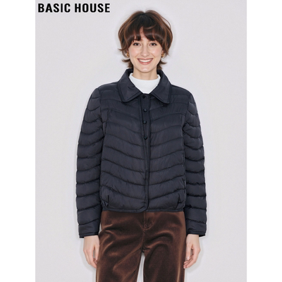 百家好黑色翻领90白鸭绒羽绒服女