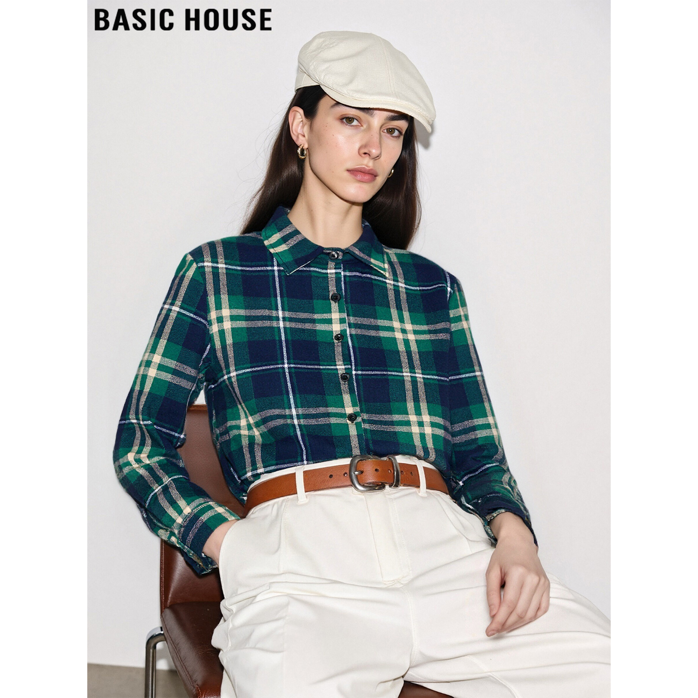 绿色格纹磨毛衬衫加厚叠穿衬衣女