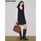 House 百家好毛呢V领连衣裙女2026春季 新款 Basic 通勤无袖 背心裙