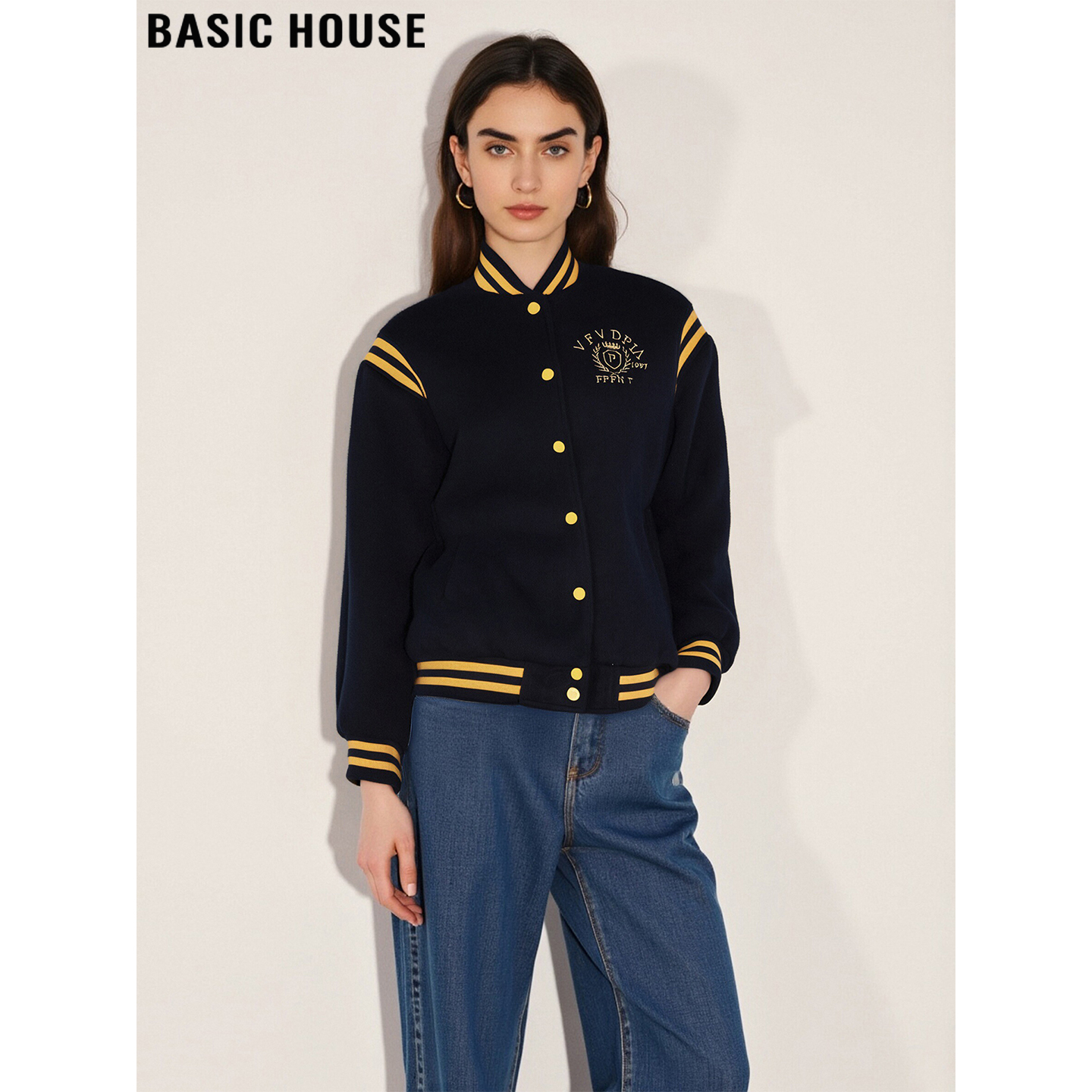 百家好复古藏蓝色棒球服外套夹克